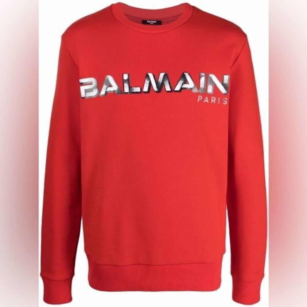 BALMAIN Men’s Sweatshirt Red w Black White Logo size Medium